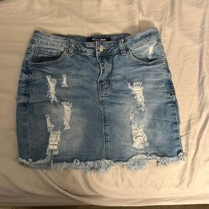 Wax Jean Distressed Denim Skirt
